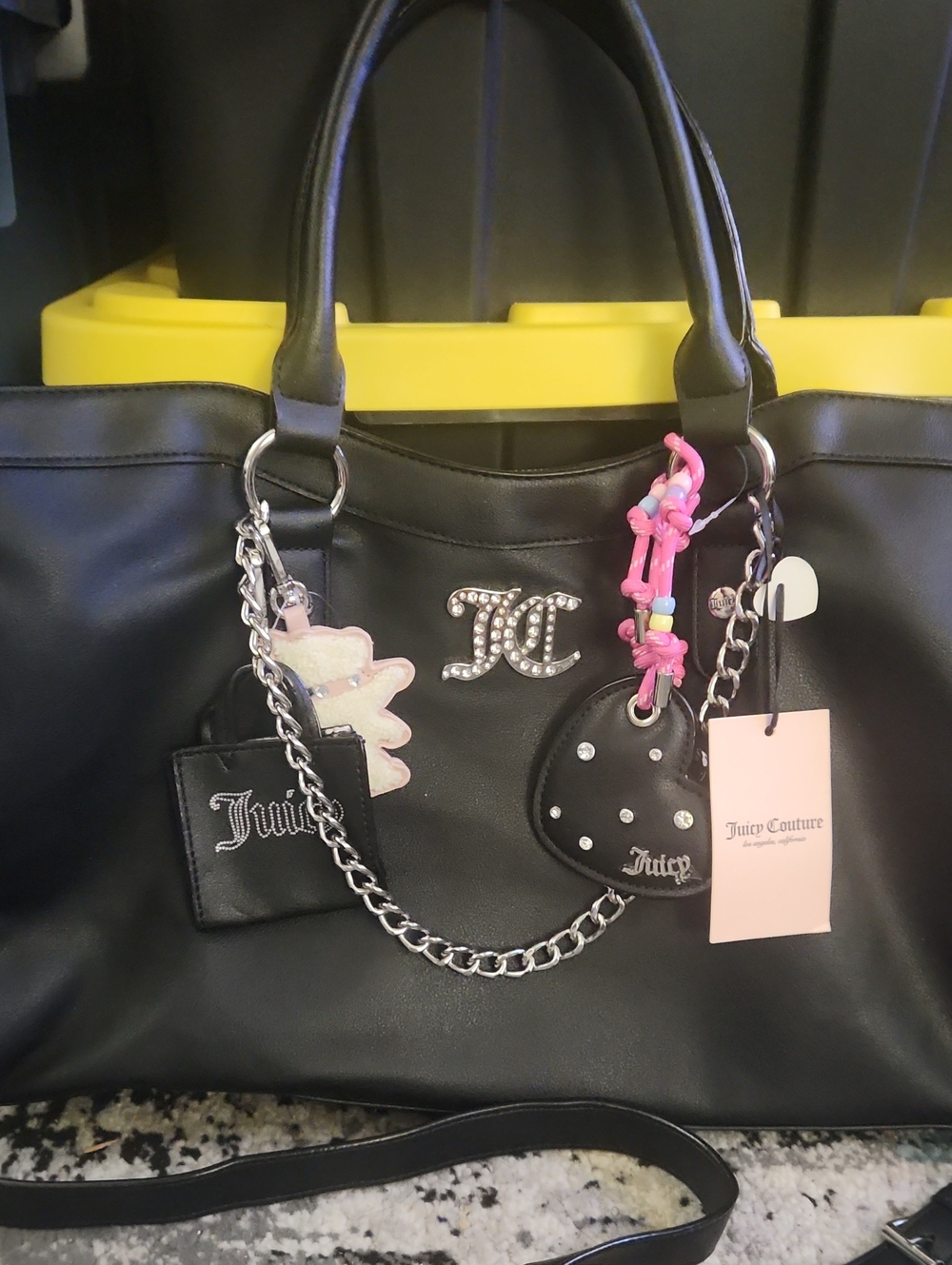 Juicy Couture Black Tote with Pink Charm Accents